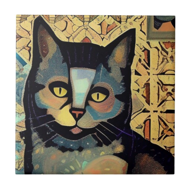 Carreau Chat mosaïque marocaine abstraite art chaton voix (Devant)