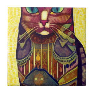 Carreau Chat mosaïque marocaine art abstrait motif kitty