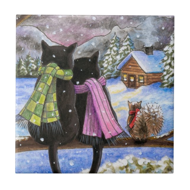 Carreau Chat noir 585 neige d'hiver Écureuil (Devant)