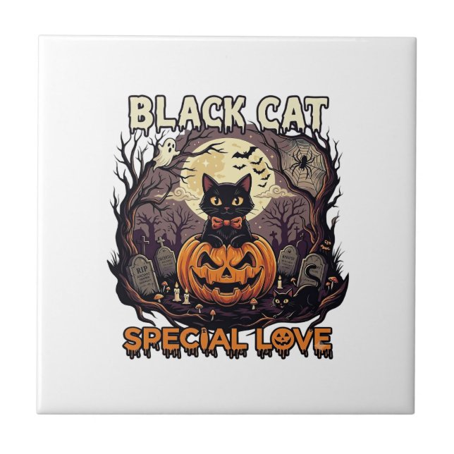 Carreau Chat Noir Amour Spécial Halloween Citrouille Plein (Devant)