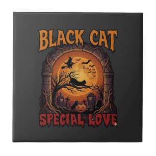 Carreau Chat Noir Amour Spécial Halloween Lune Sorcière Ci