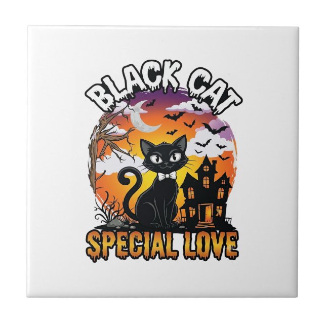 Carreau Chat Noir Amour Spécial Halloween Maison Hantée Ch (Devant)