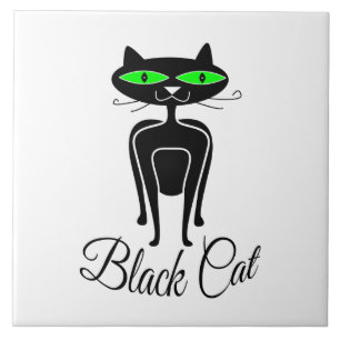 Carreau Chat noir aux yeux verts