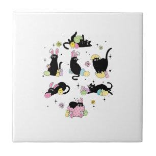 Carreau Chat Noir avec Œufs de Lapin Jour de Pâques Corres