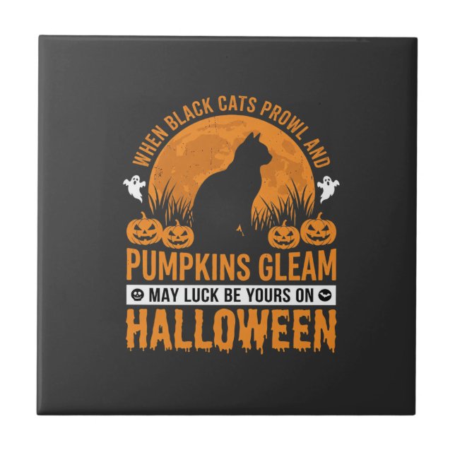 Carreau Chat noir citrouille lune design Halloween_1 (Devant)