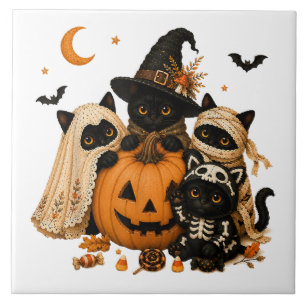 Carreau Chat noir citrouille sorcière Halloween