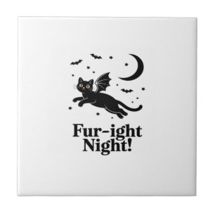 Carreau Chat noir d'Halloween avec ailes de chauve-souris