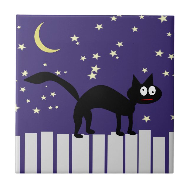 Carreau Chat noir d'Halloween sur clôture (Devant)