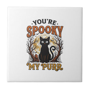 Carreau Chat Noir Effrayant Pun Halloween Gravure Vintage 