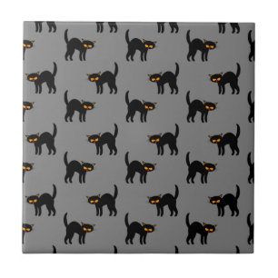Carreau Chat Noir Enragé Yeux Jaunes Gris Cadeaux Hallowee