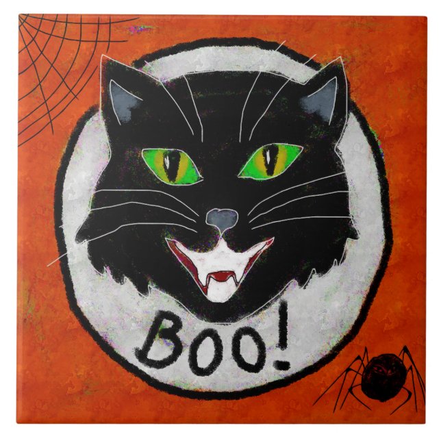 Carreau Chat noir funky Art d'Halloween Abstrait (Devant)