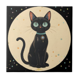 Carreau Chat noir futuriste atomique Lune