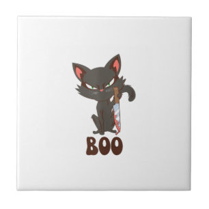 Carreau Chat noir Halloween Félin effrayant avec Tank Boo