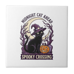 Carreau Chat Noir Halloween Gravure Vintage Chat Citrouill