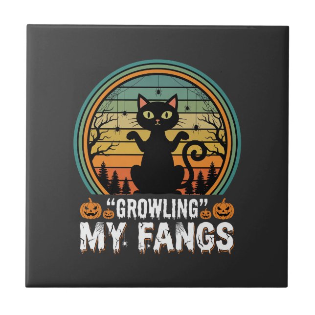 Carreau Chat noir Halloween grognant mes crocs design rétr (Devant)
