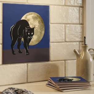 Carreau Chat noir rôdant Halloween dans une nuit de pleine