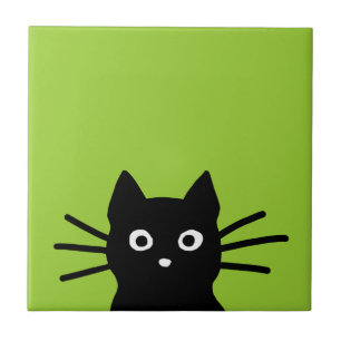 Carreau Chat noir sur vert (la couleur est personnalisable