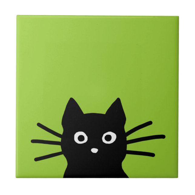 Carreau Chat noir sur vert (la couleur est personnalisable (Devant)