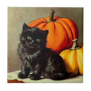 Carreau Chat noir vintage d'Halloween et Citrouilles