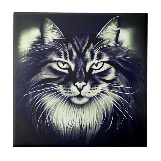 Carreau Chat norvégien en noir et blanc (Devant)