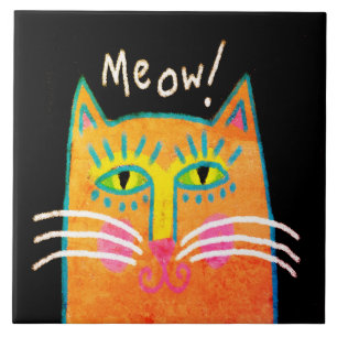 Carreau Chat orange coloré Art Abstrait