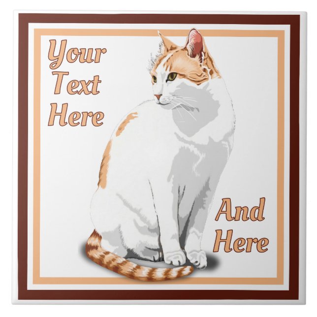 Carreau Chat orange et blanc personnalisé Ginger (Devant)