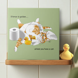 Carreau Chat orange roux drôle Papier toilette vert