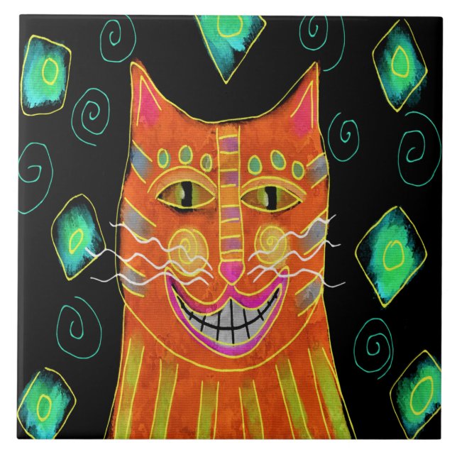 Carreau Chat orange souriant peinture Abstraite (Devant)