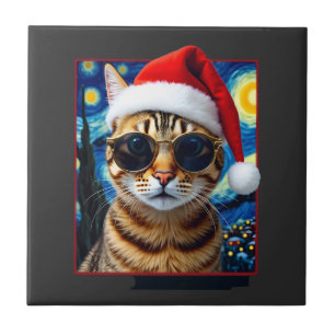 Carreau Chat orange tabby Noël nuit étoilée