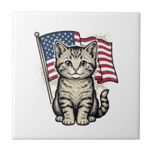 Carreau Chat patriotique avec drapeau américain vecteur vi