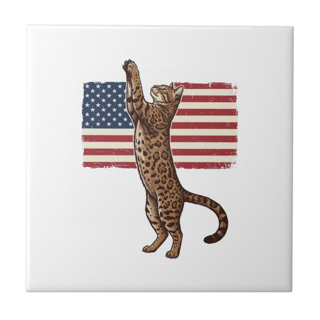 Carreau Chat patriotique Drapeau américain Design vectorie (Devant)