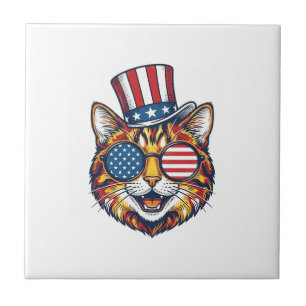 Carreau Chat Patriotique Gravure Vintage Design de T-shirt