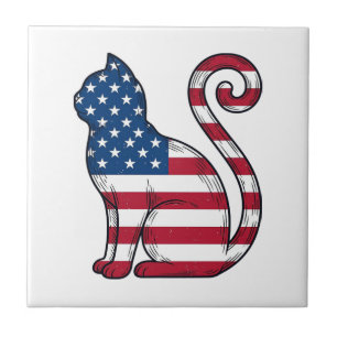 Carreau Chat patriotique gravure vintage vecteur design_1
