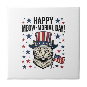 Carreau Chat Patriotique Meow-morial Day Design Vector Vin