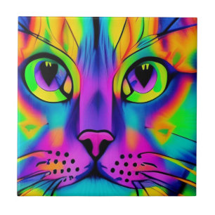 Carreau Chat psychédélique couleur violet fuschia vert