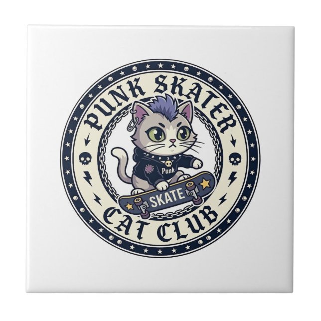 Carreau Chat Punk Skateur Drôle Conception pour Amateur de (Devant)