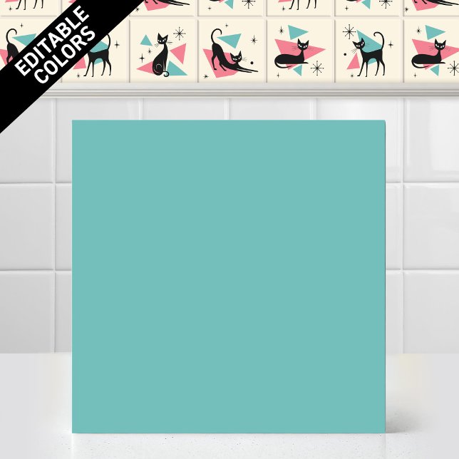 Carreau Chat Rétro Atomique des Années 50 avec Accent de C (Customize the Teal color of thjs 1950s Atomic Retro Cat Series Accent Ceramic Tile Editable Mural)