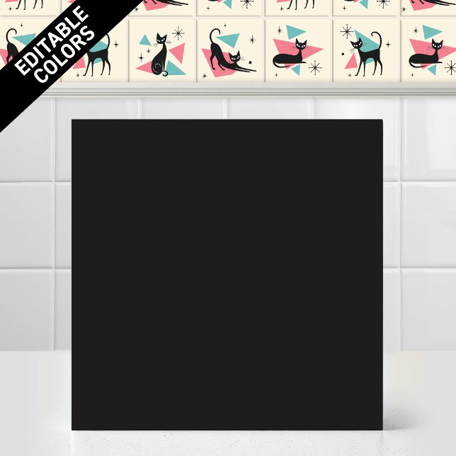 Carreau Chat Rétro Atomique des Années 50 Couleur d'Accent (Customize the Black color of thjs 1950s Atomic Retro Cat Series Accent Ceramic Tile Editable Mural)