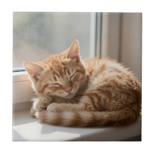 Carreau Chat roux confortable faisant une sieste au soleil