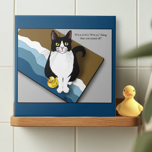 Carreau Chat Smoking Fun Toilette Intimité Bleue