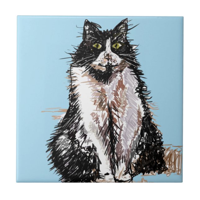 Carreau Chat Smoking Noir et Blanc Chats Heureux (Devant)
