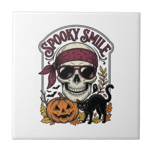 Carreau Chat squelette Halloween Graphique de citrouille v