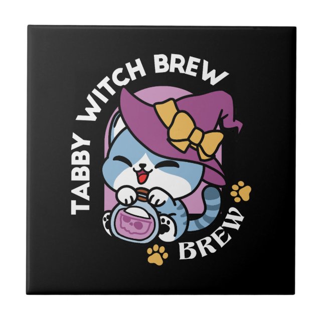 Carreau Chat Tabby Halloween – Chapeau de Sorcière & Art d (Devant)