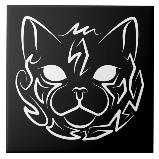 Carreau Chat tribal noir et blanc (Devant)