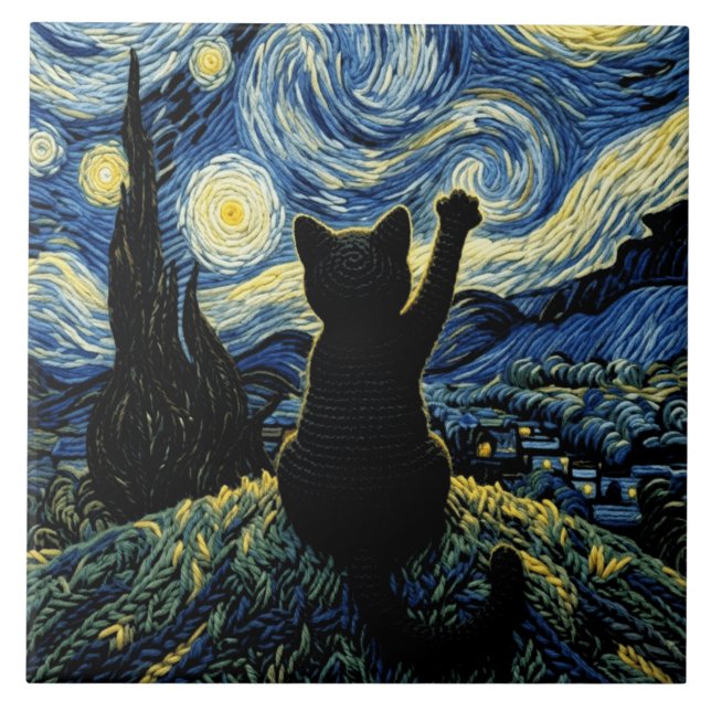 Carreau Chat Vangogh Nuit Étoilée (Devant)