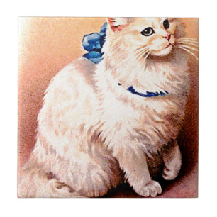 Carreau Chat vintage avec Bleu Bow