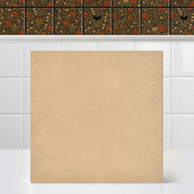 Carreau Chat William Morris feuille d'acanthe beige accent (Antique Art Nouveau William Morris Oatmeal Matching Accent Cat Acanthus Leaf Ceramic Tile Mural)
