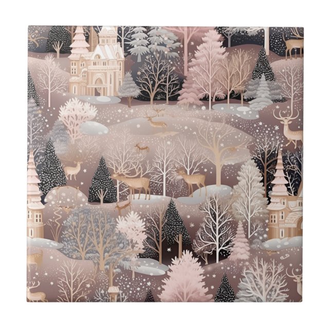 Carreau Château de fantaisie de cerf d'hiver rose (1) (Devant)
