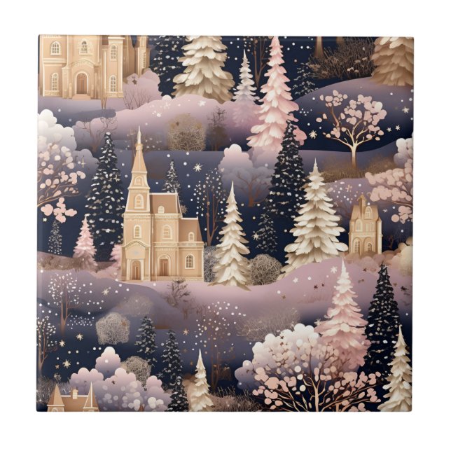 Carreau Château de fantaisie de cerf d'hiver rose (3) (Devant)