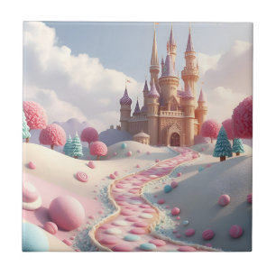 Carreau Château de fée de pays de bonbons rose enneigé